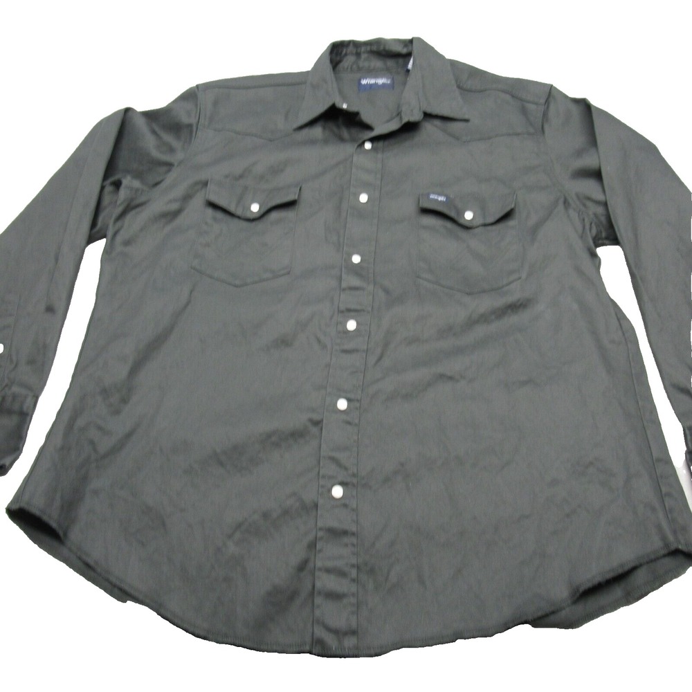 Wrangler Pearl Snap Shirt Mens XL Green Casual Canvas Long Sleeve Button VTG